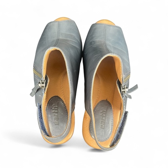 Earth Kristy Women's Admiral Blue Leather Heel Side Zip Bootie Peep Toe Sz 7B - Picture 4 of 9